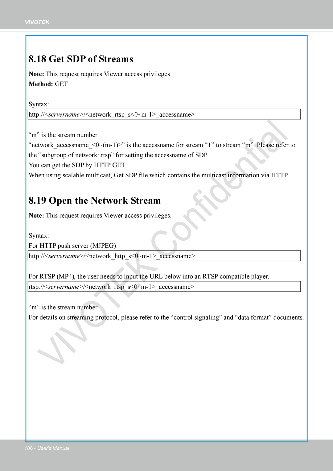 Vivotek IP8336W user manual Get SDP of Streams, Open the Network Stream 