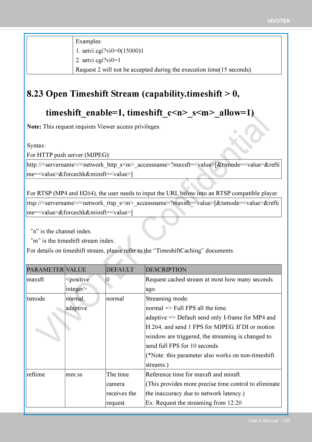 Vivotek IP8336W user manual Parameter Value Default Description 