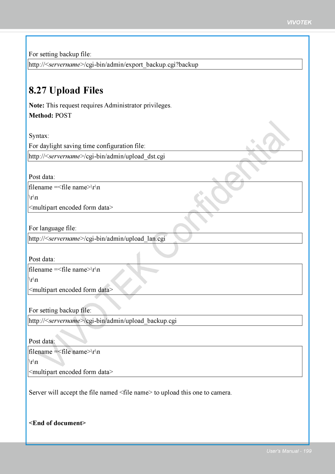 Vivotek IP8336W user manual Upload Files, Method Post 