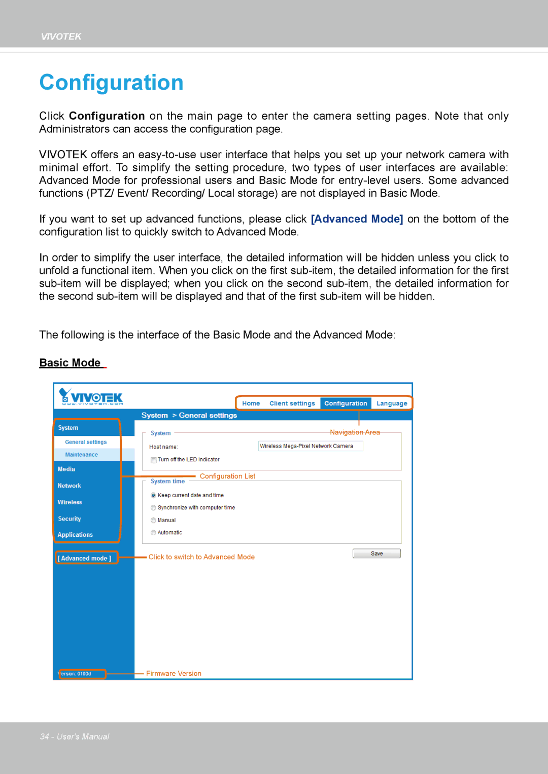 Vivotek IP8336W user manual Configuration 