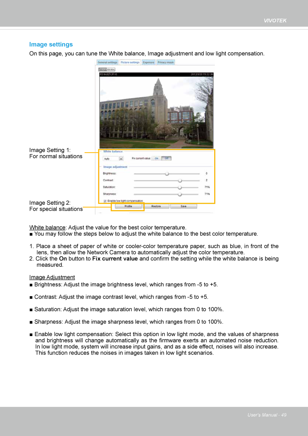 Vivotek IP8336W user manual Image settings 