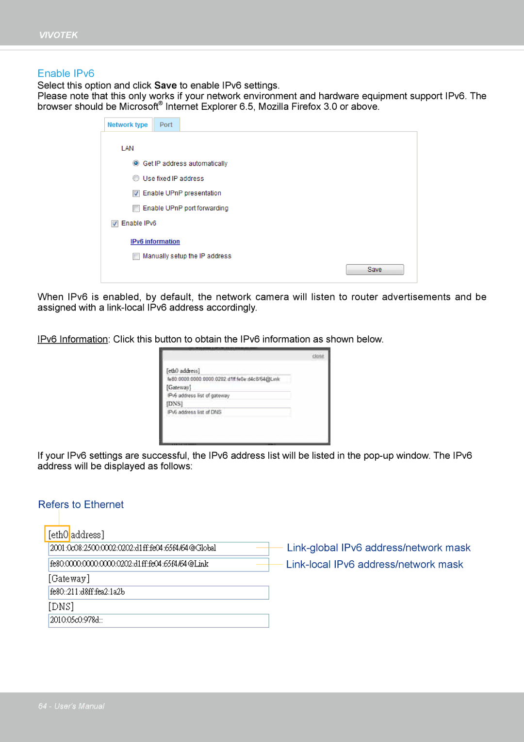 Vivotek IP8336W user manual Enable IPv6 