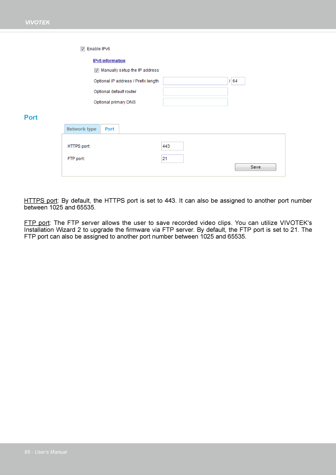 Vivotek IP8336W user manual Port 