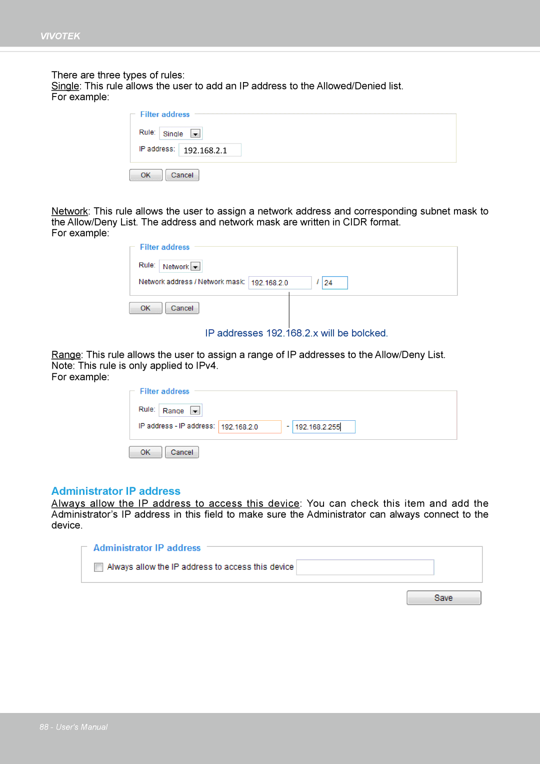 Vivotek IP8336W user manual Administrator IP address 