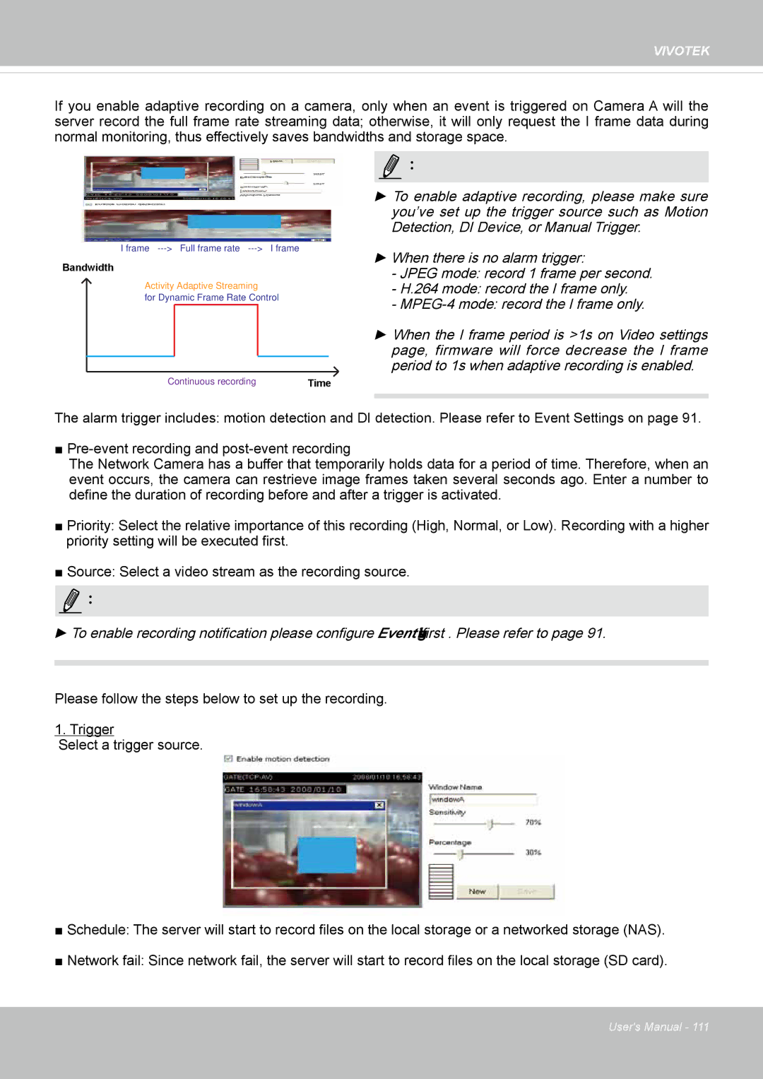 Vivotek IP8337H-C user manual Continuous recording 