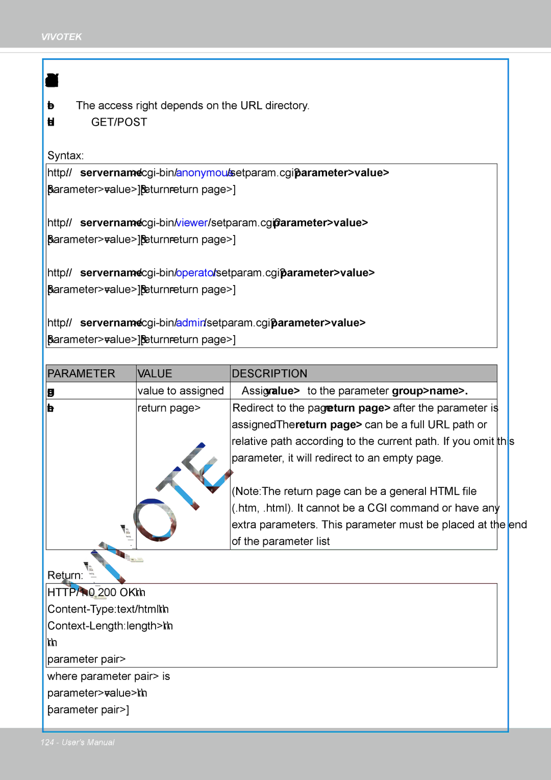 Vivotek IP8337H-C user manual Groupname, Value to assigned Assign value to the parameter groupname, Return 