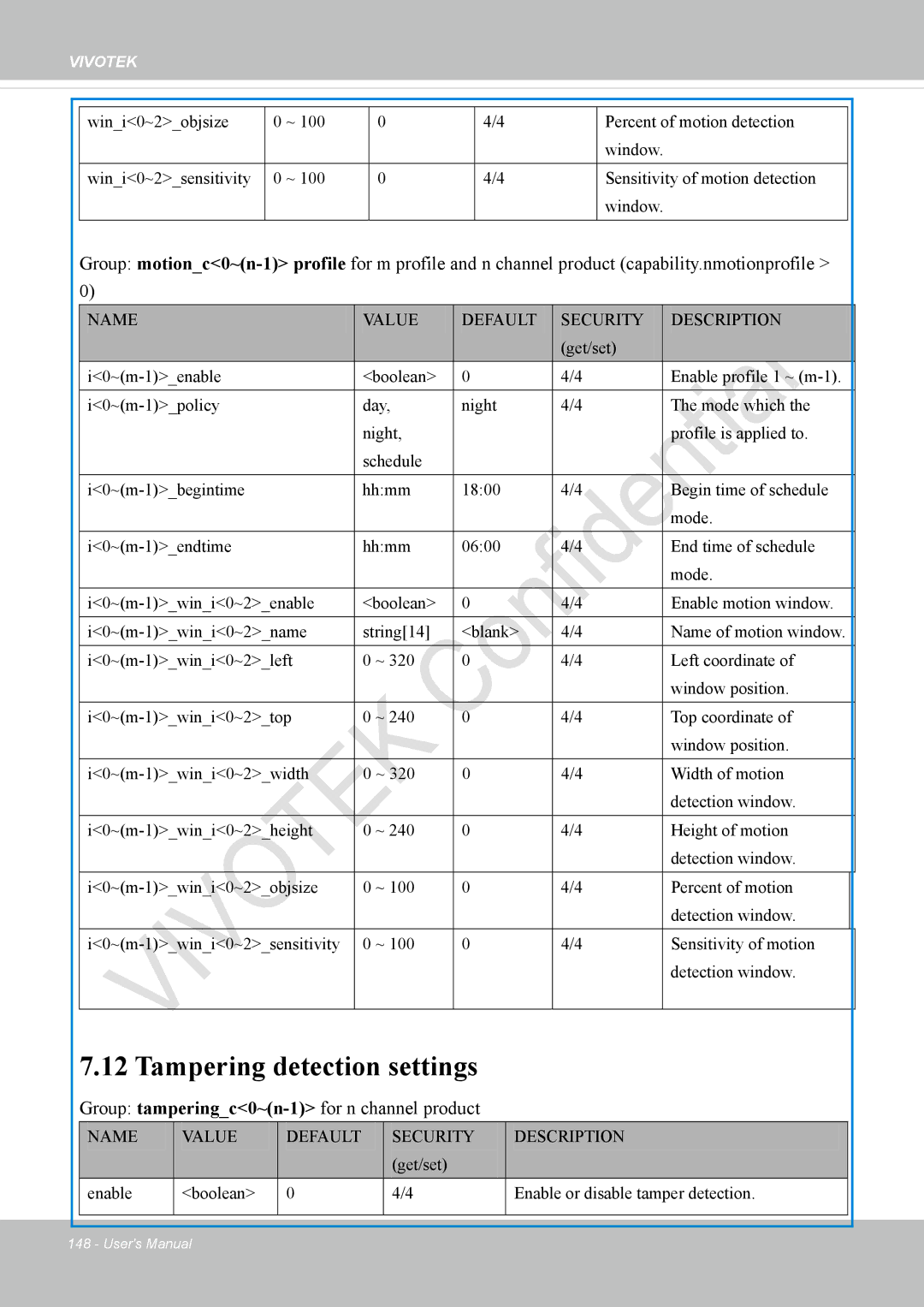 Vivotek IP8337H-C user manual Tampering detection settings, Group tamperingc0~n-1for n channel product 