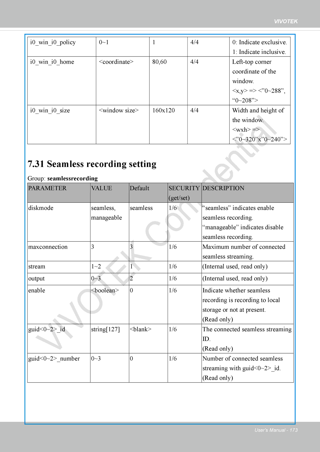 Vivotek IP8337H-C user manual Seamless recording setting, Group seamlessrecording, Default 