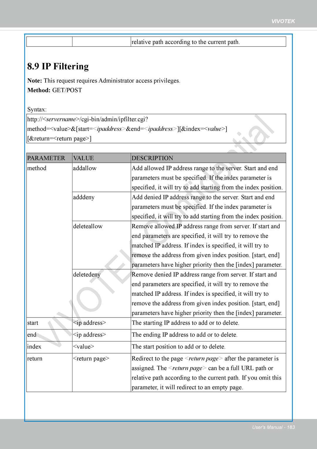 Vivotek IP8337H-C user manual IP Filtering 