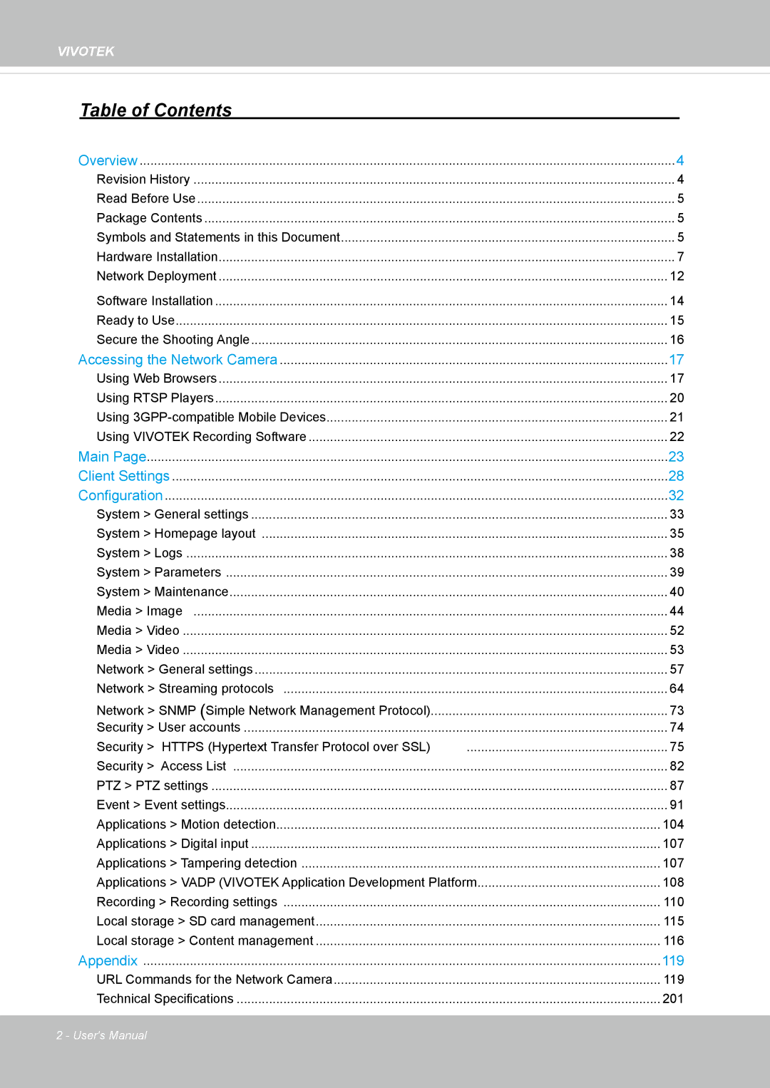 Vivotek IP8337H-C user manual Table of Contents 