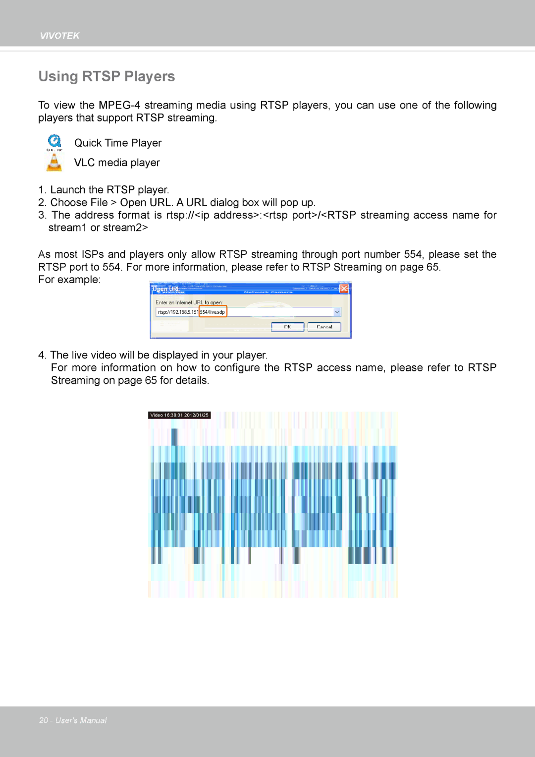 Vivotek IP8337H-C user manual Using Rtsp Players 