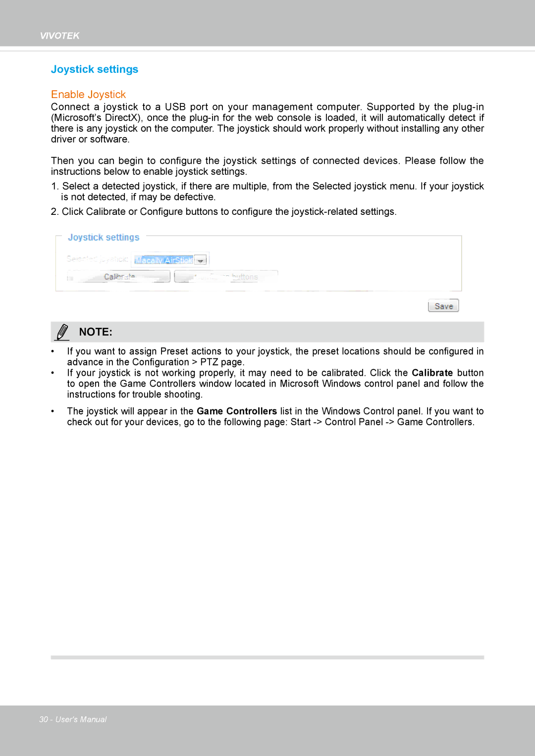 Vivotek IP8337H-C user manual Joystick settings 