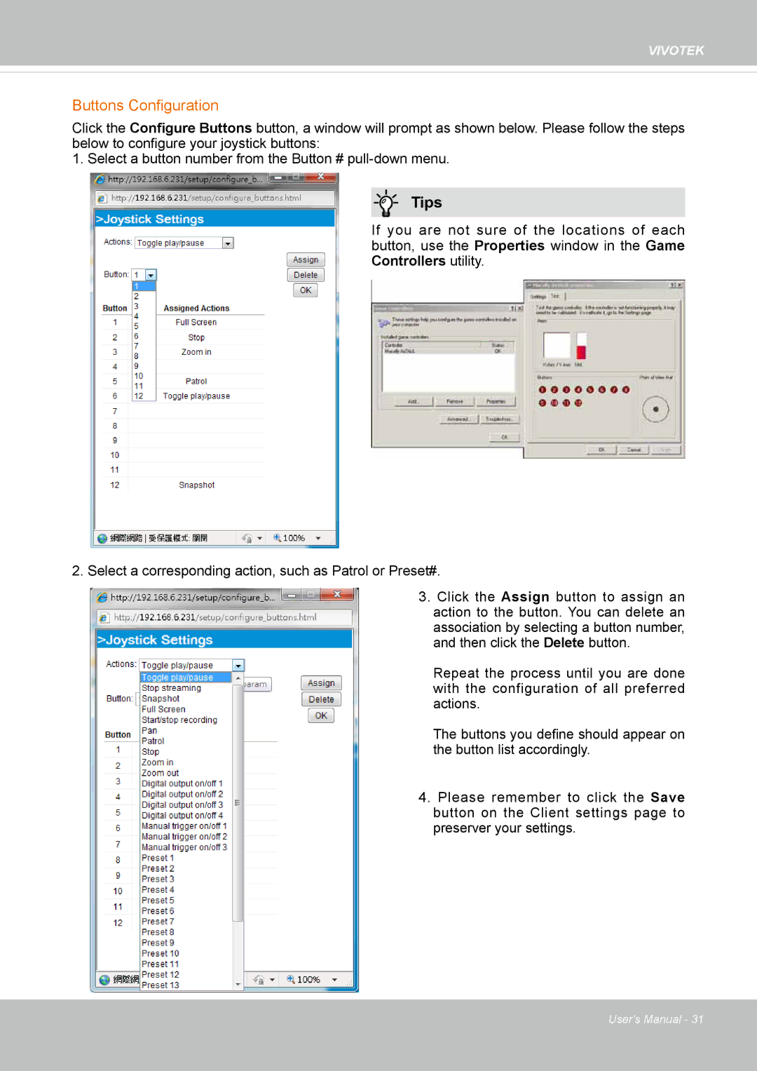 Vivotek IP8337H-C user manual Buttons Configuration 