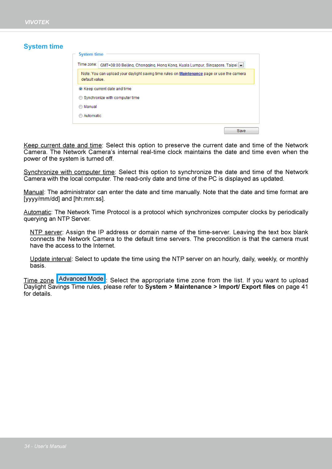 Vivotek IP8337H-C user manual System time 