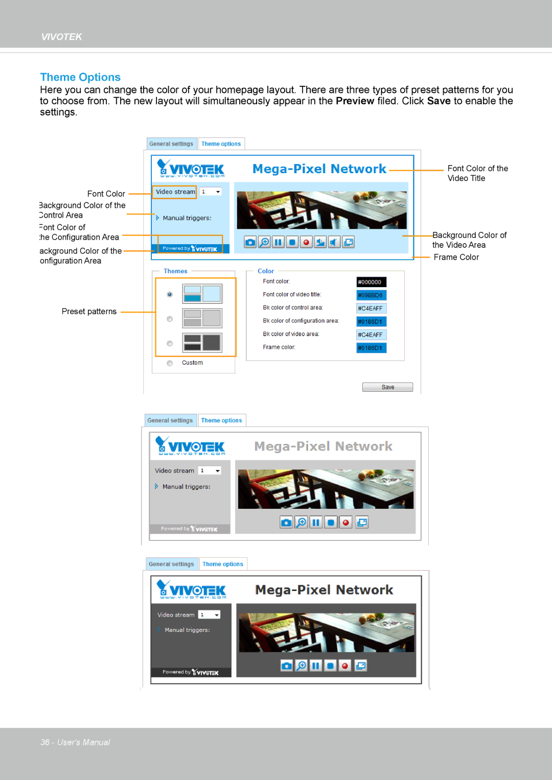 Vivotek IP8337H-C user manual Theme Options 