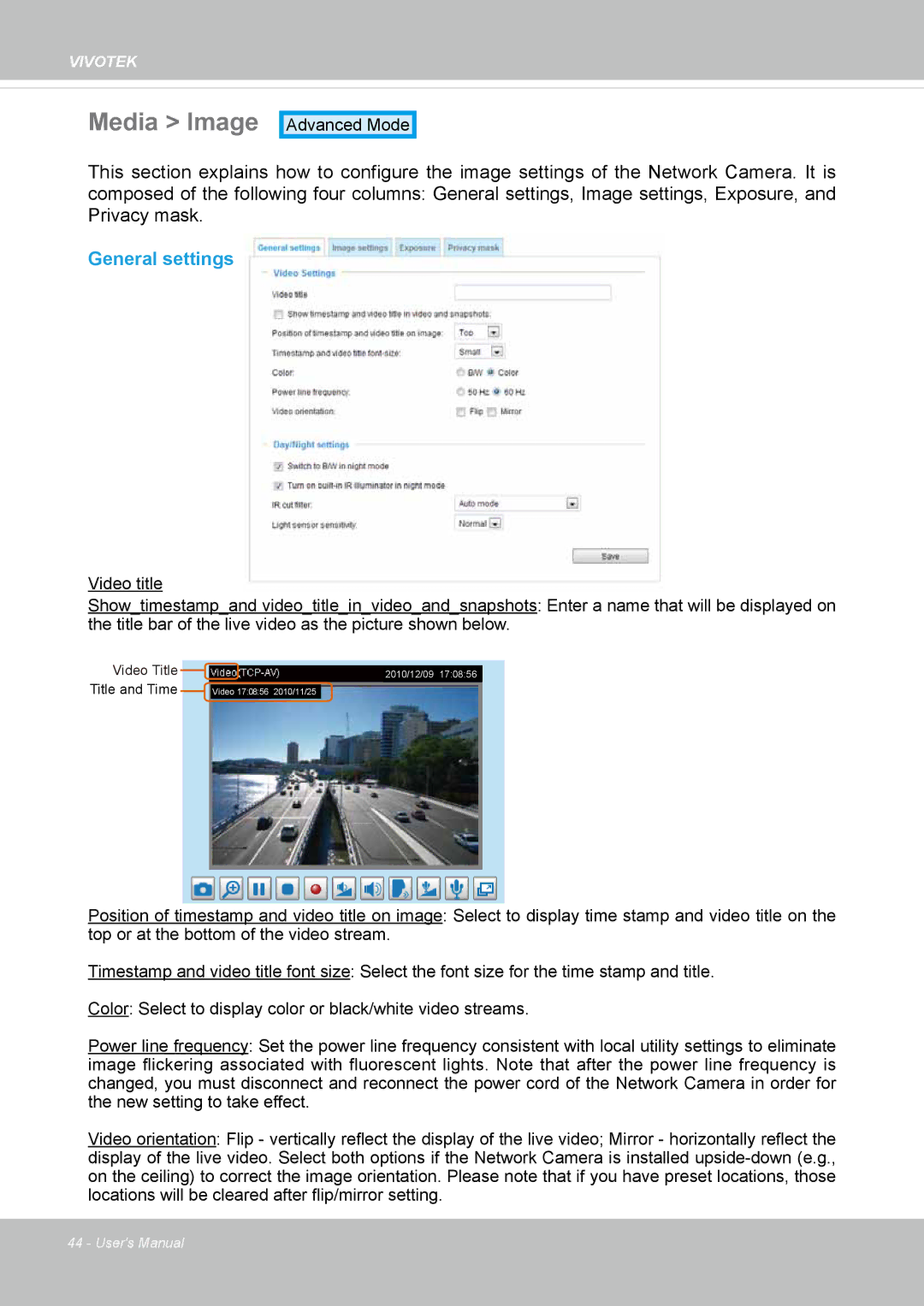 Vivotek IP8337H-C user manual Media Image, General settings 