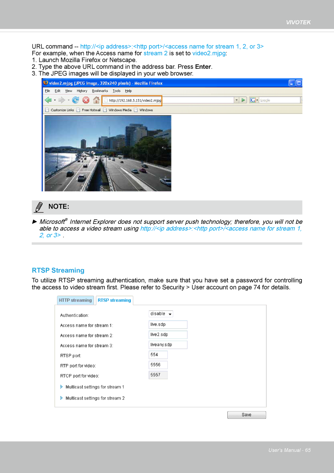 Vivotek IP8337H-C user manual Rtsp Streaming 