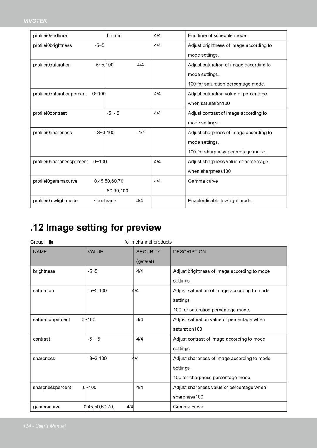 Vivotek IP8352 manual Image setting for preview 