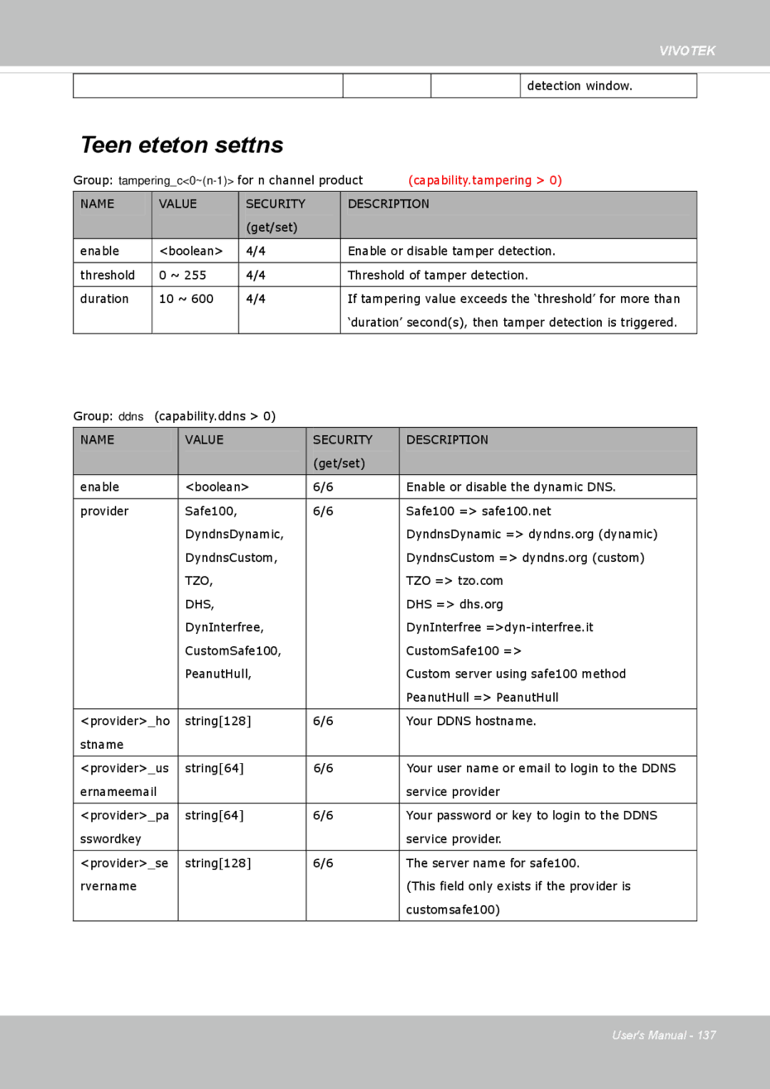 Vivotek IP8352 manual Tempering detection settings, Ddns 