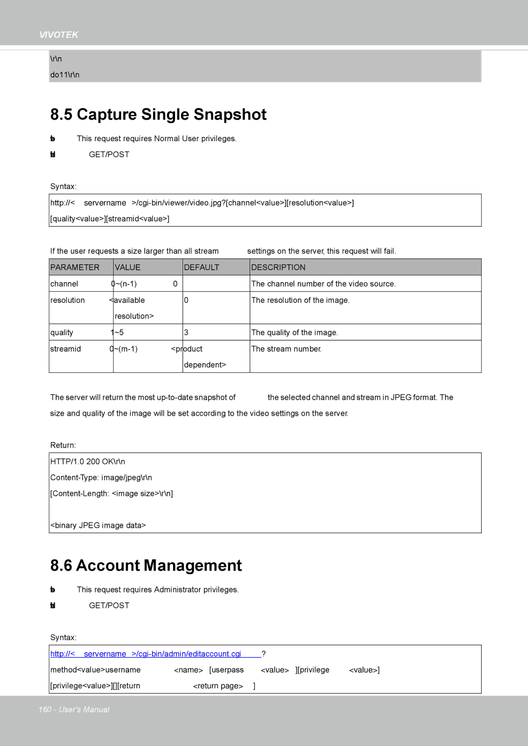 Vivotek IP8352 manual Capture Single Snapshot, Account Management 