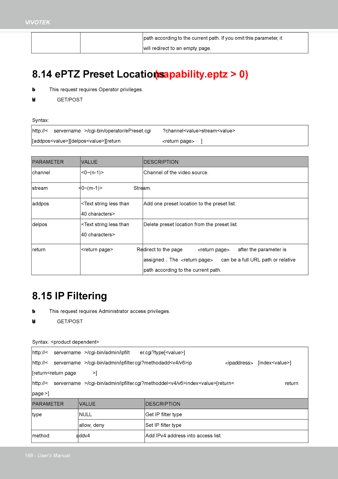 Vivotek IP8352 manual EPTZ Preset Locations capability.eptz, IP Filtering 