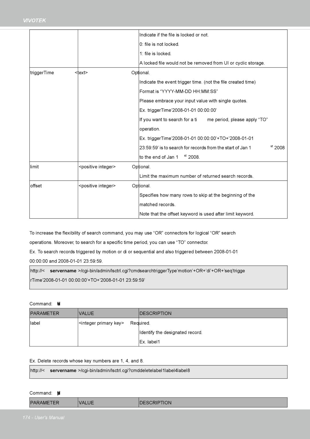 Vivotek IP8352 manual Indicate if the file is locked or not 