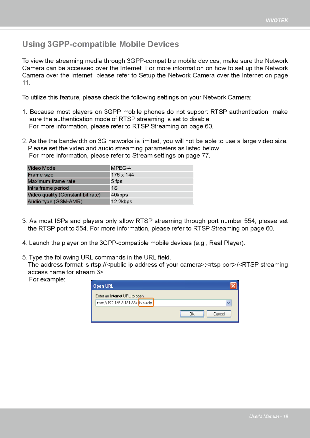 Vivotek IP8352 manual Using 3GPP-compatible Mobile Devices, MPEG-4 