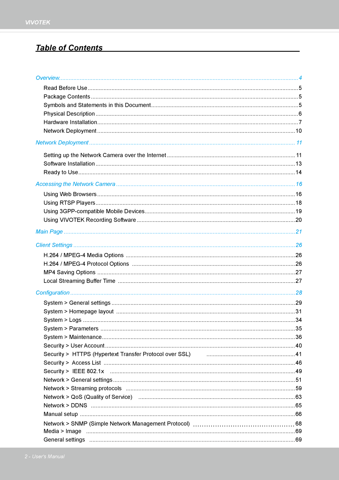 Vivotek IP8352 manual Table of Contents 