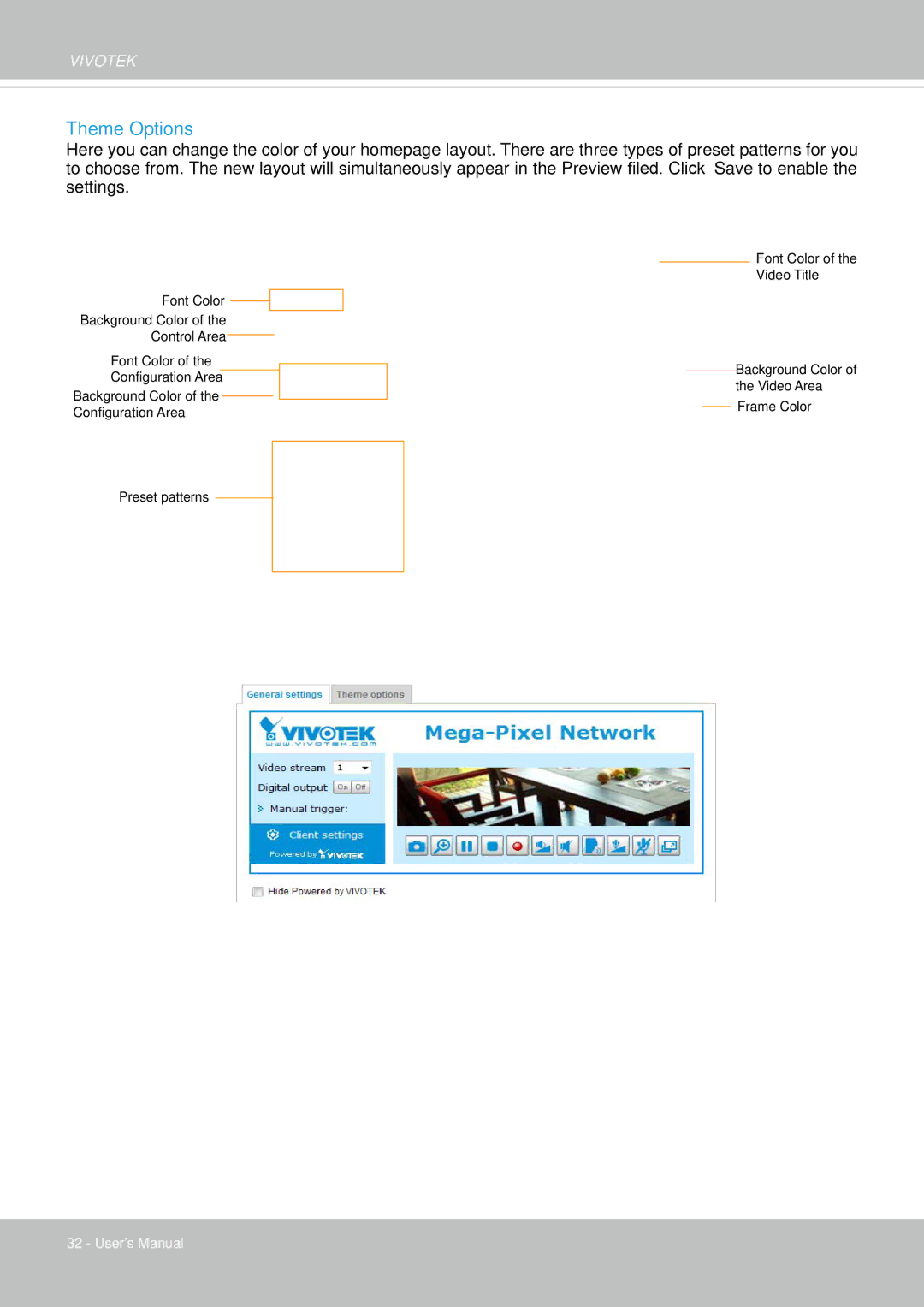 Vivotek IP8352 manual Theme Options 