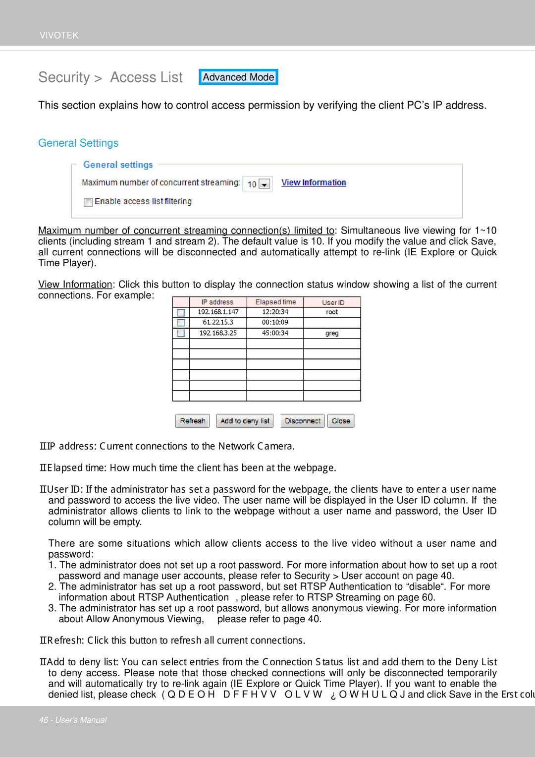 Vivotek IP8352 manual Security Access List, General Settings 