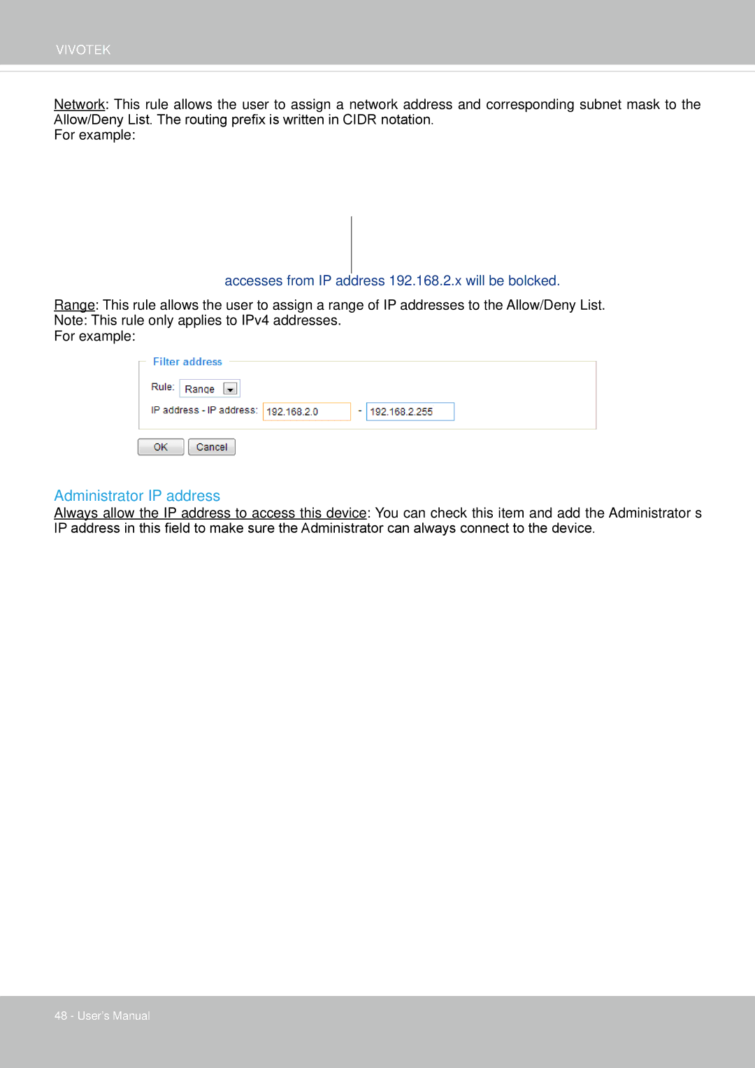 Vivotek IP8352 manual Administrator IP address 