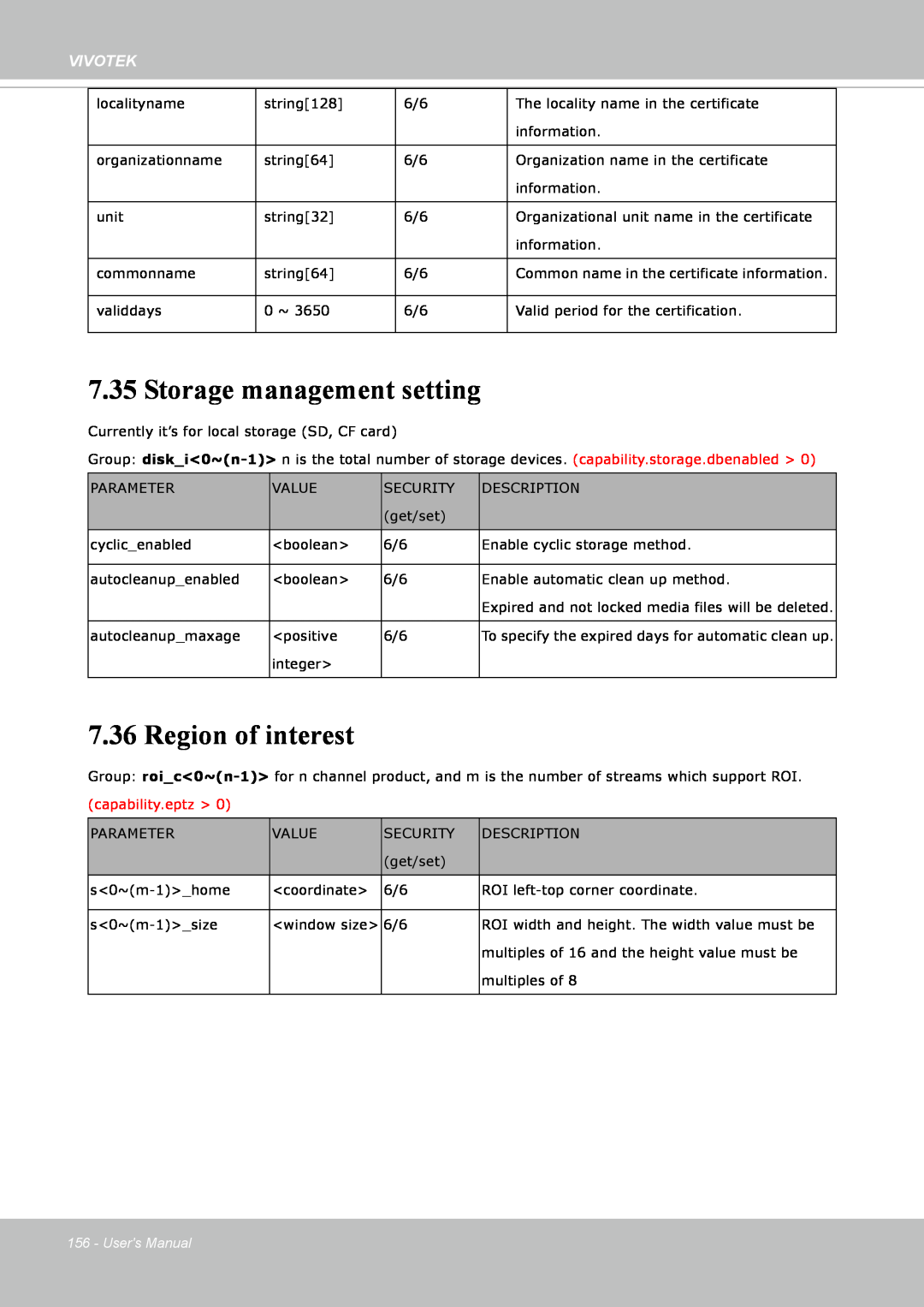 Vivotek IP8352 manual Storage management setting, Region of interest, Vivotek, Users Manual 
