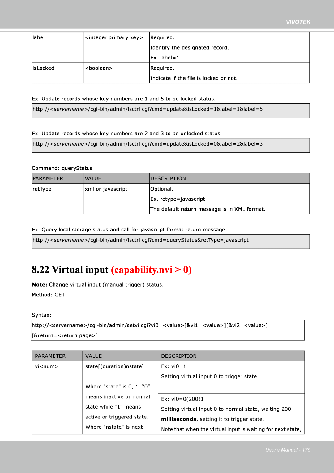 Vivotek IP8352 manual Virtual input capability.nvi >, Vivotek, Users Manual 