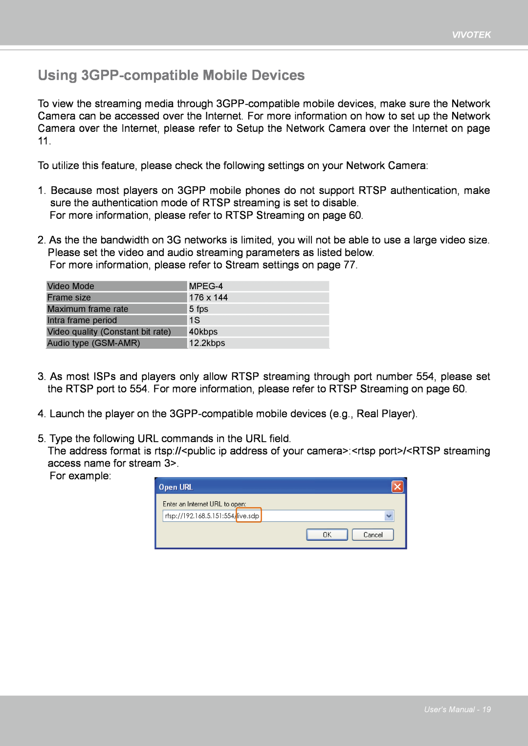 Vivotek IP8352 manual Using 3GPP-compatibleMobile Devices 