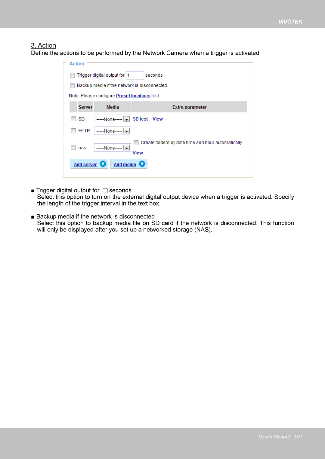 Vivotek IP8355EH user manual Action 