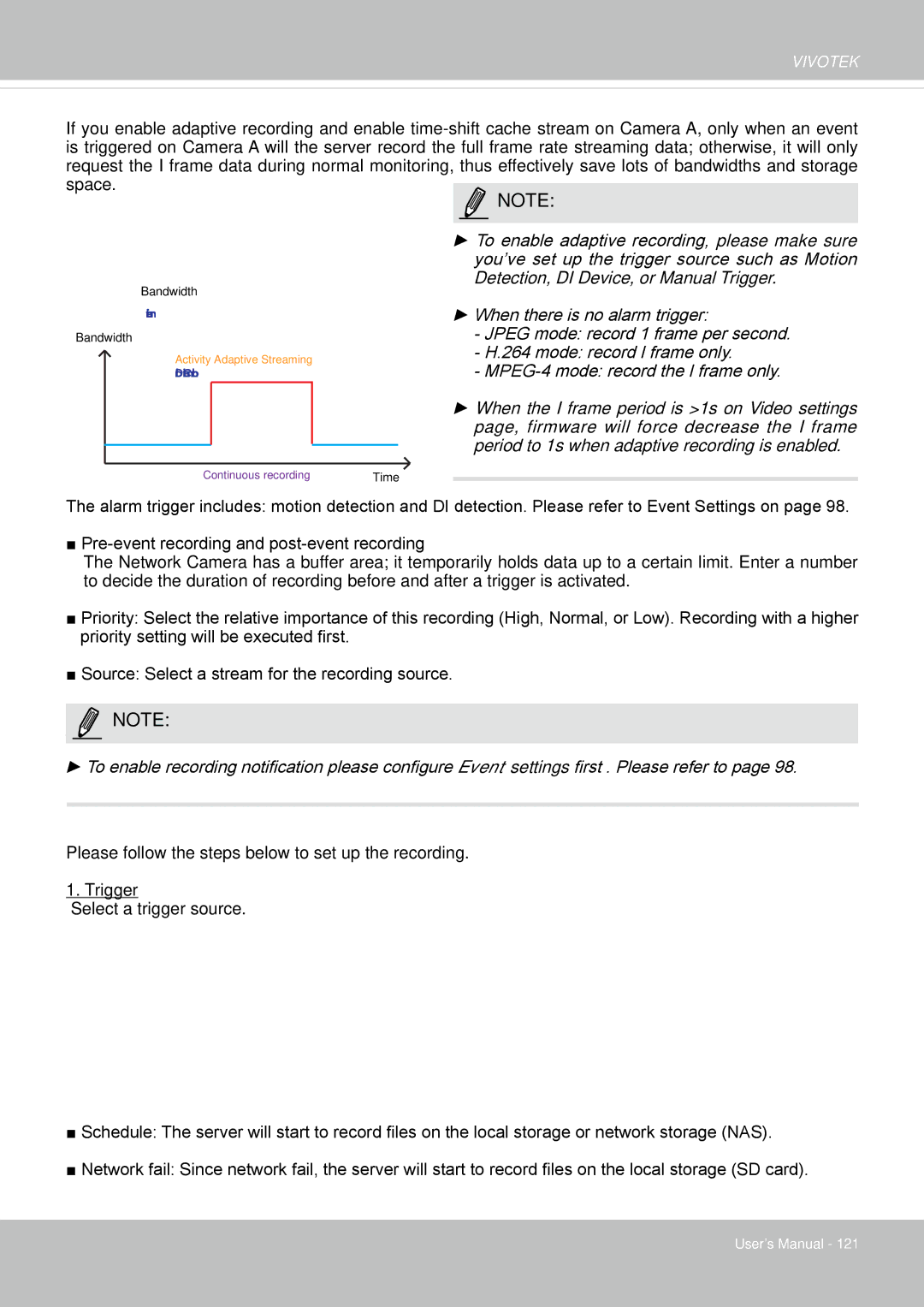 Vivotek IP8355EH user manual Continuous recording 