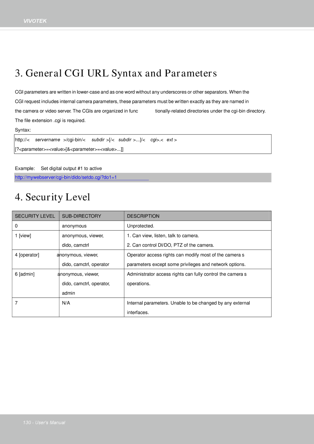 Vivotek IP8355EH user manual General CGI URL Syntax and Parameters 