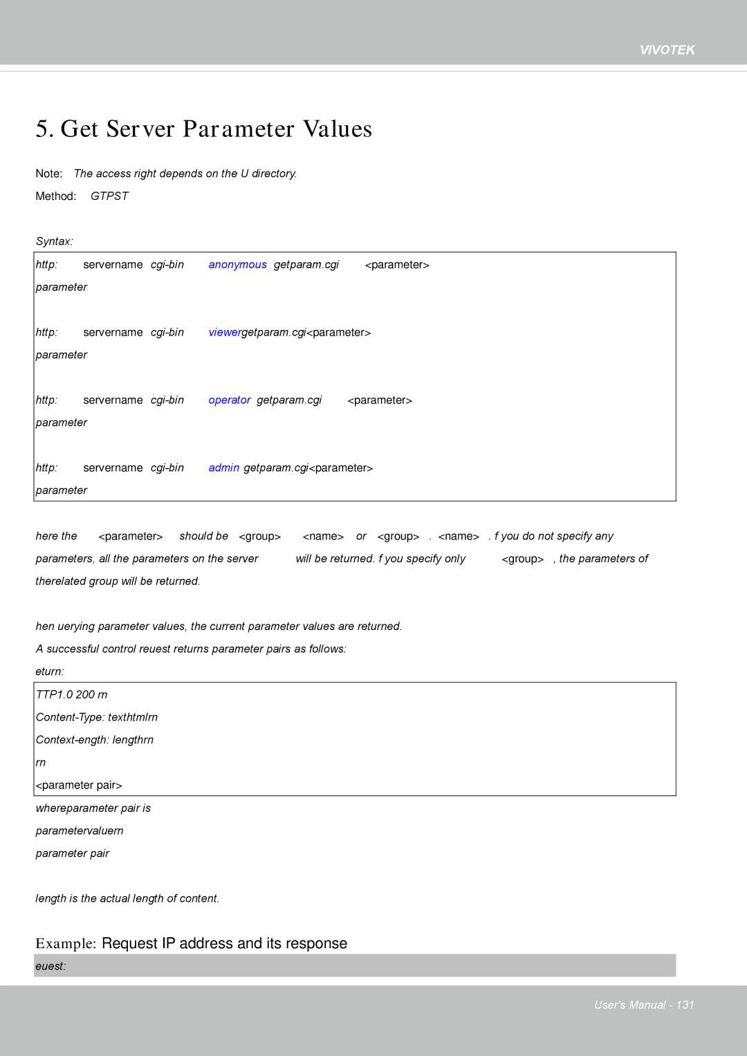 Vivotek IP8355EH user manual Get Server Parameter Values 