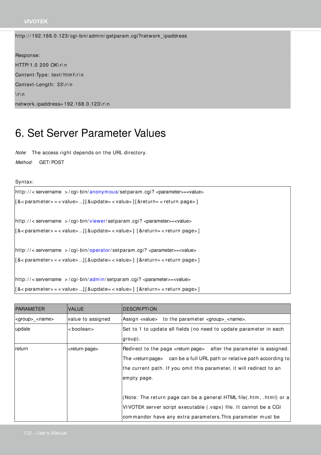 Vivotek IP8355EH user manual Set Server Parameter Values 