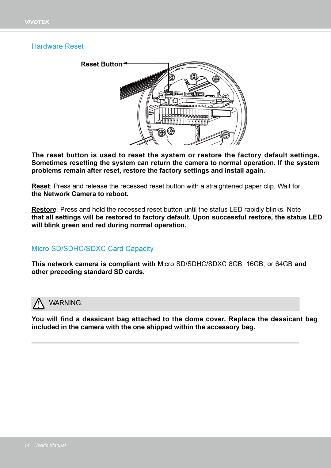 Vivotek IP8355EH user manual Hardware Reset 