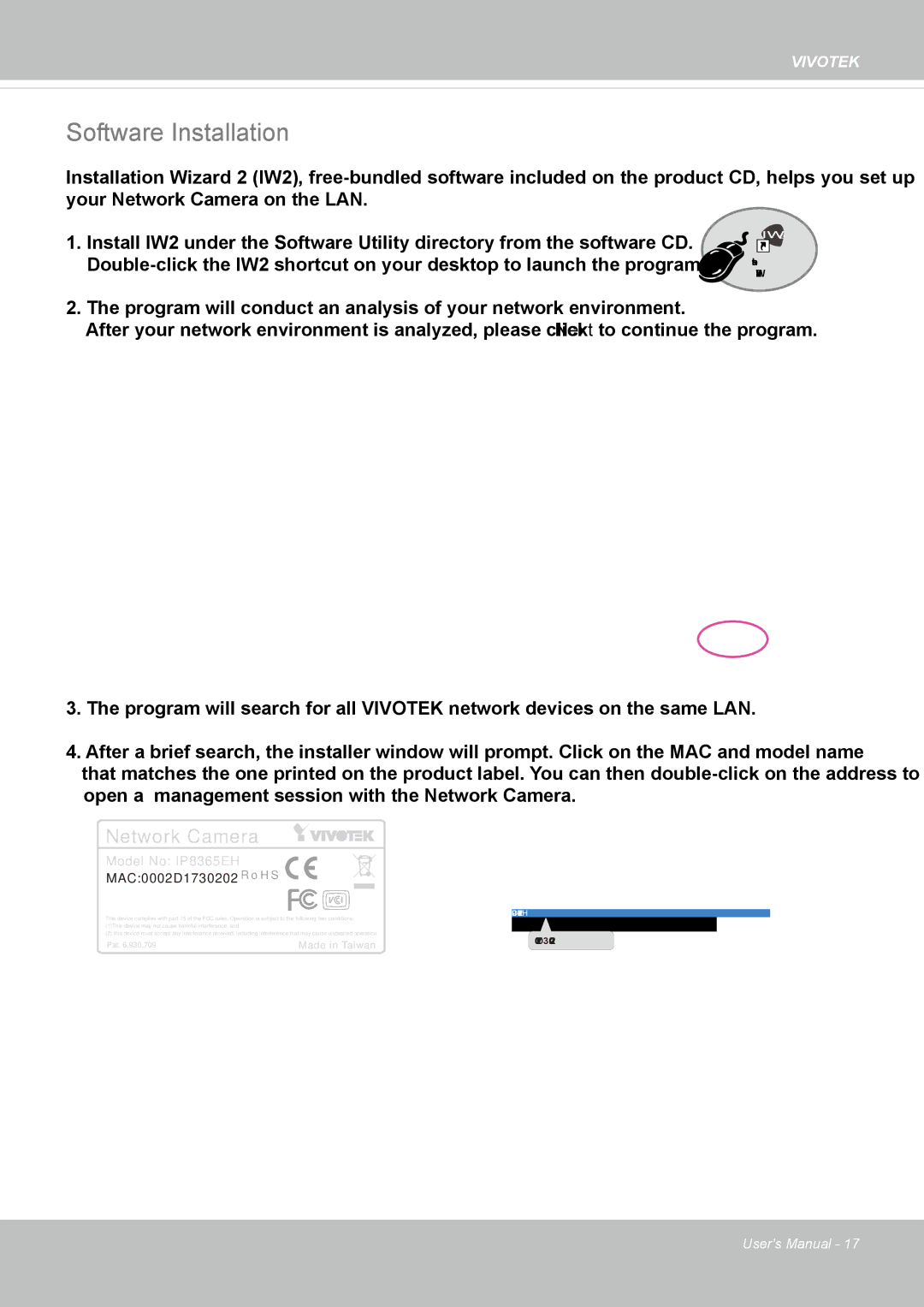 Vivotek IP8355EH user manual Software Installation, Network Camera 