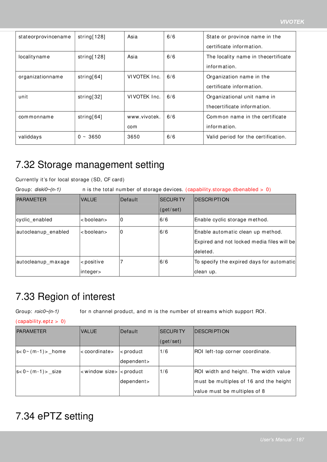 Vivotek IP8355EH user manual Storage management setting, Region of interest, EPTZ setting 