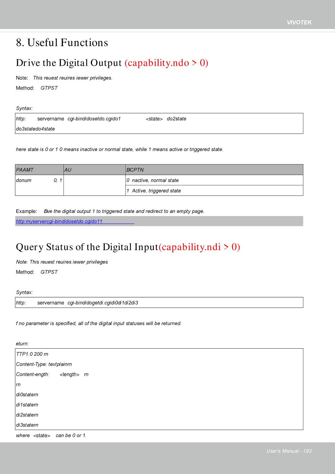 Vivotek IP8355EH user manual Drive the Digital Output capability.ndo, Query Status of the Digital Inputcapability.ndi 