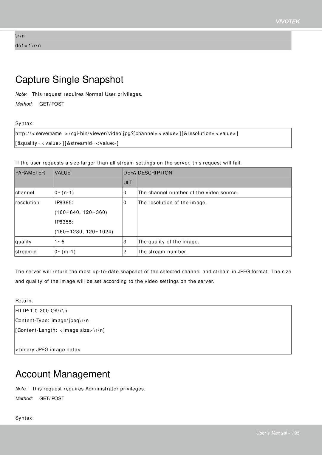 Vivotek IP8355EH user manual Capture Single Snapshot, Account Management 