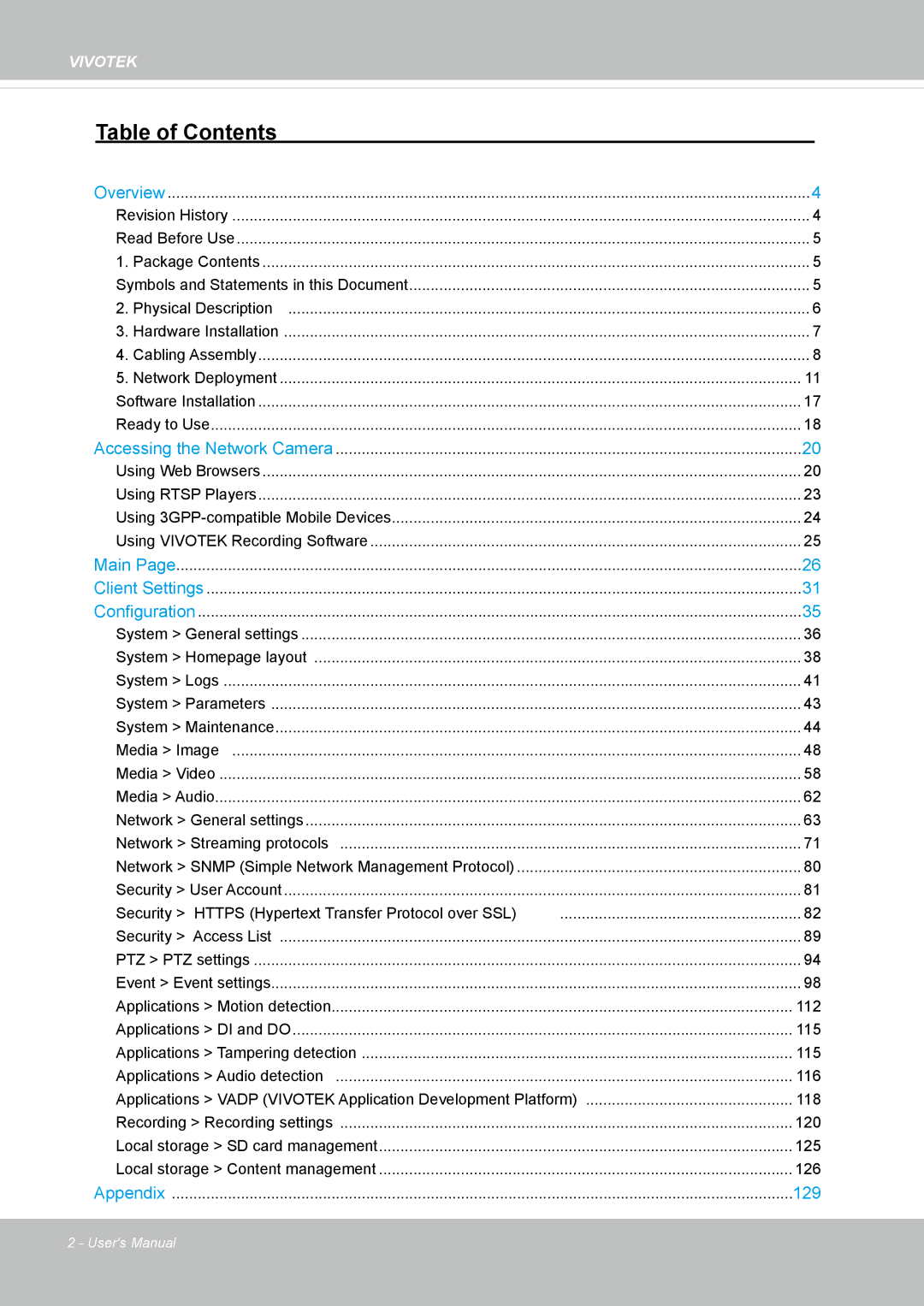 Vivotek IP8355EH user manual Table of Contents 