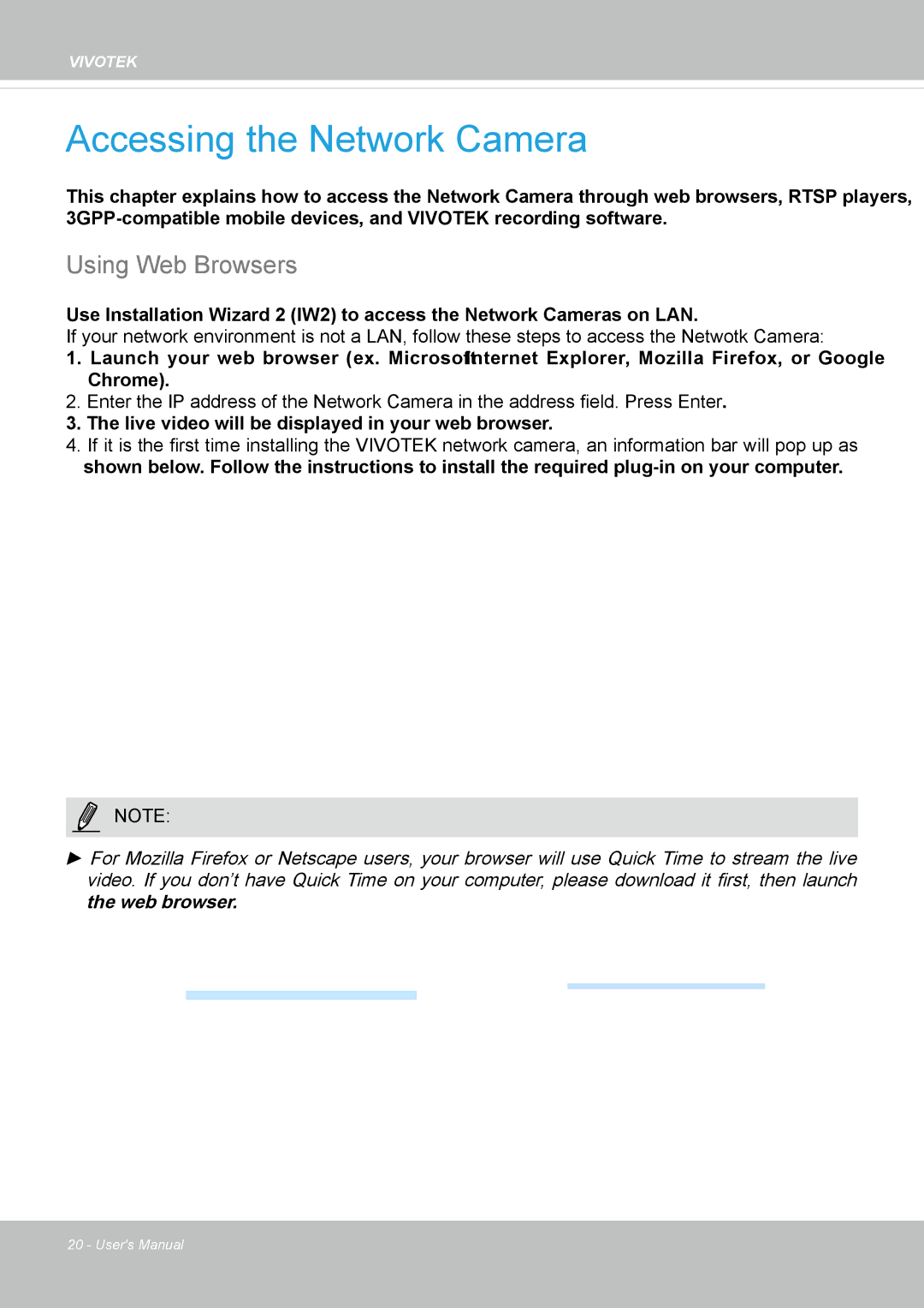 Vivotek IP8355EH user manual Accessing the Network Camera, Using Web Browsers 