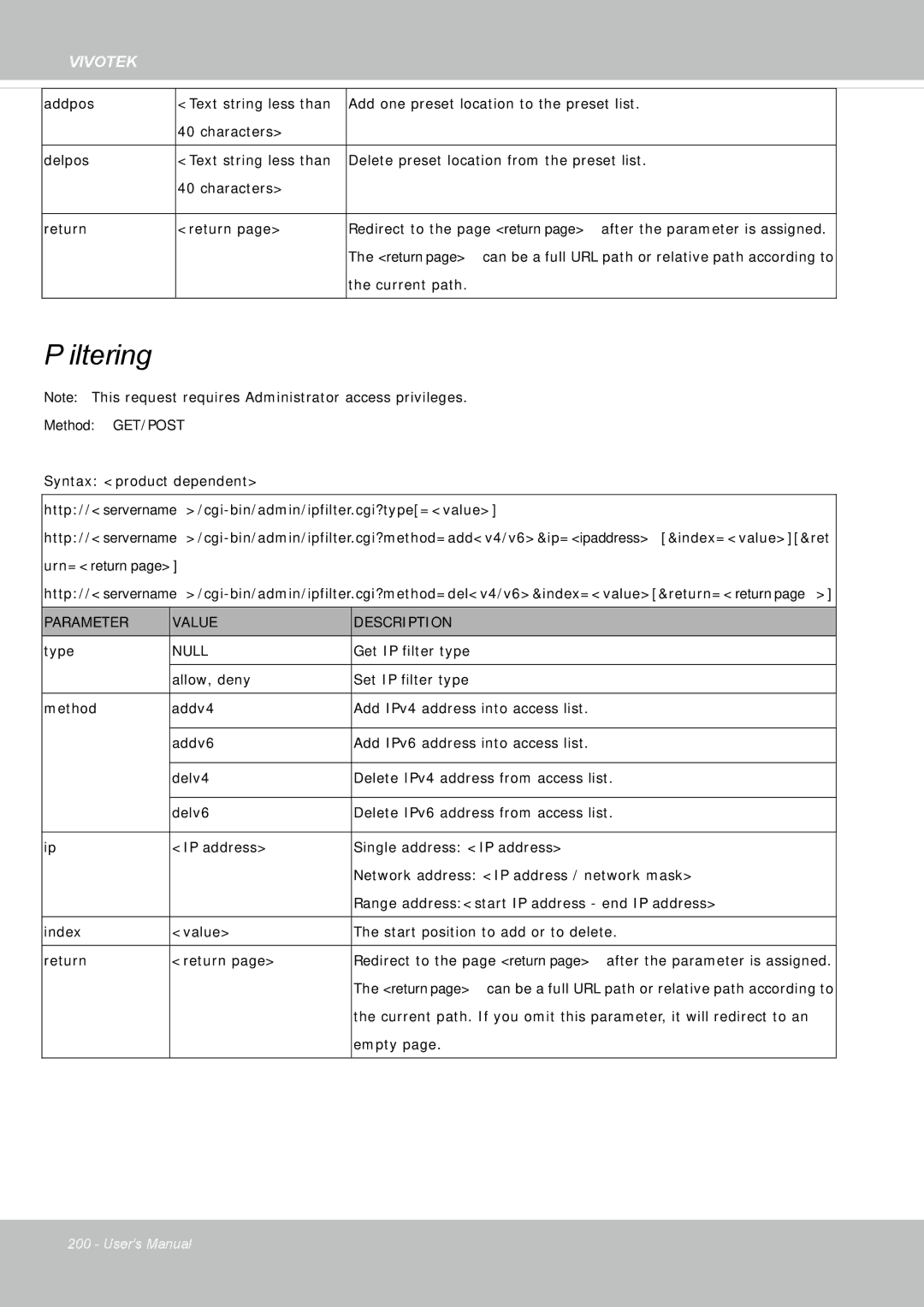 Vivotek IP8355EH user manual IP Filtering 