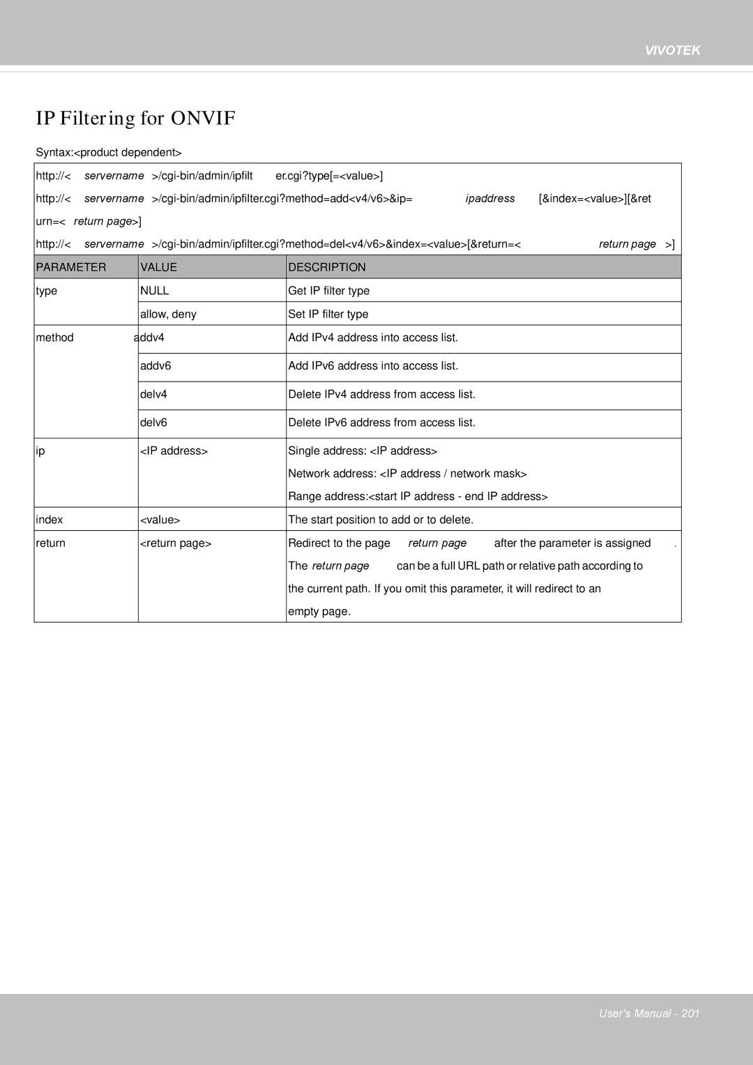 Vivotek IP8355EH user manual IP Filtering for Onvif 