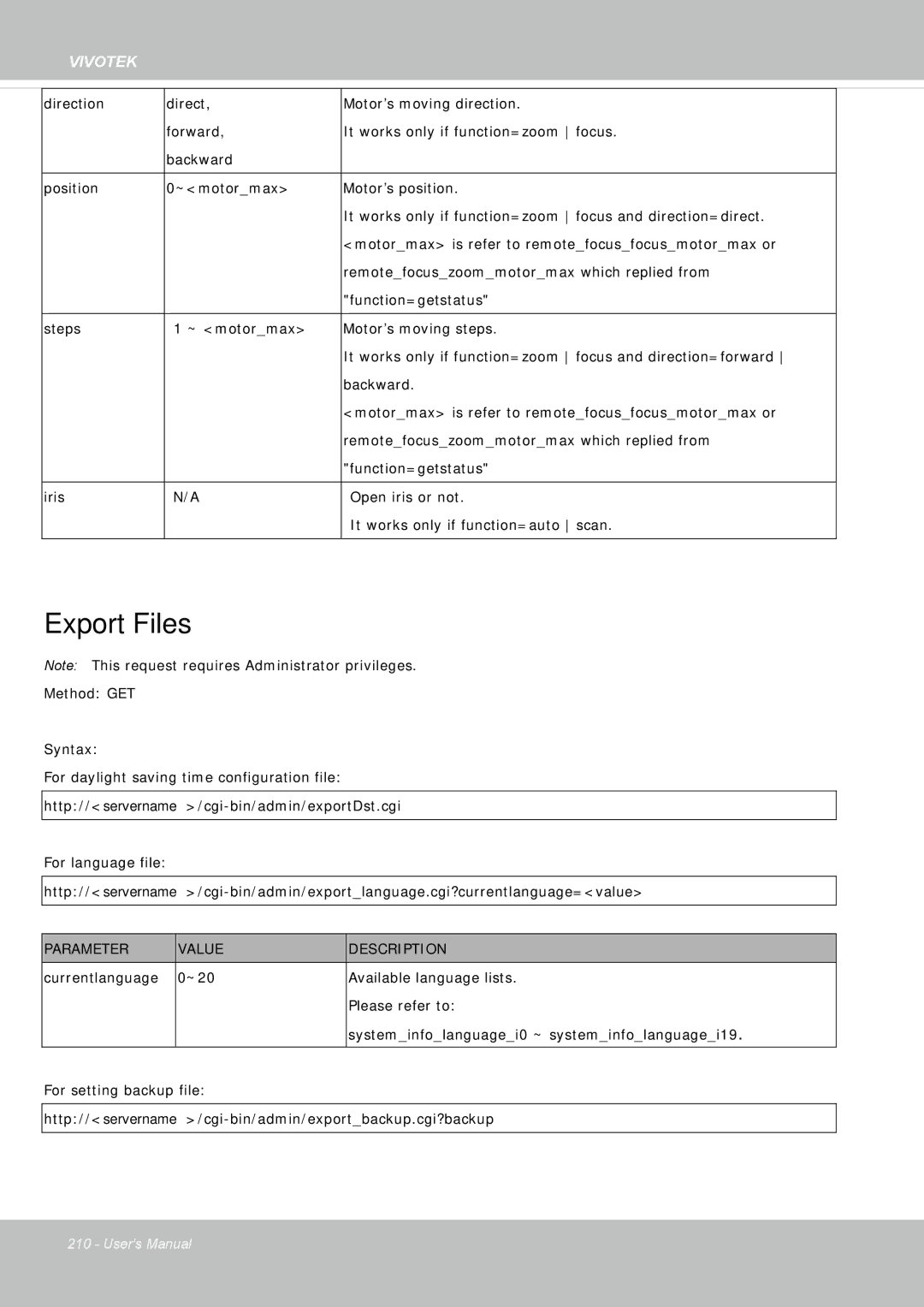 Vivotek IP8355EH user manual Export Files 