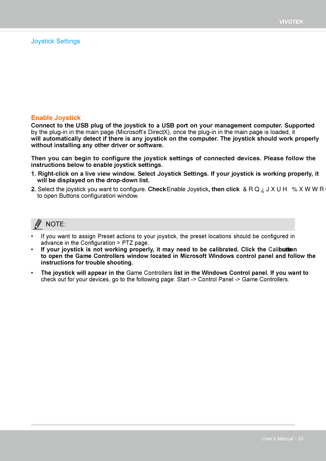 Vivotek IP8355EH user manual Joystick Settings 